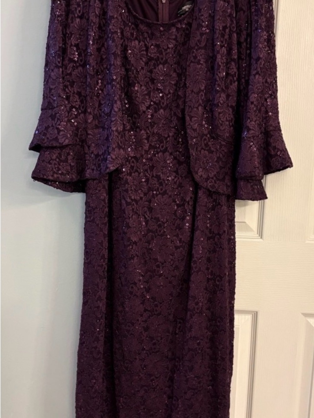R&M Richards Plum Lace Sequin Dress